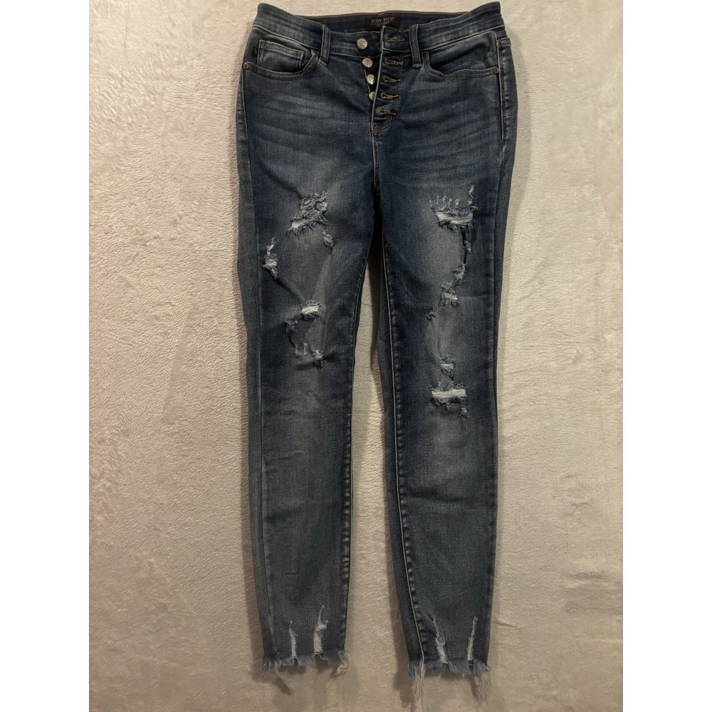Judy Blue Skinny Jeans Womens 7/28 Distressed Button Fly Raw Hem Skinny Fit